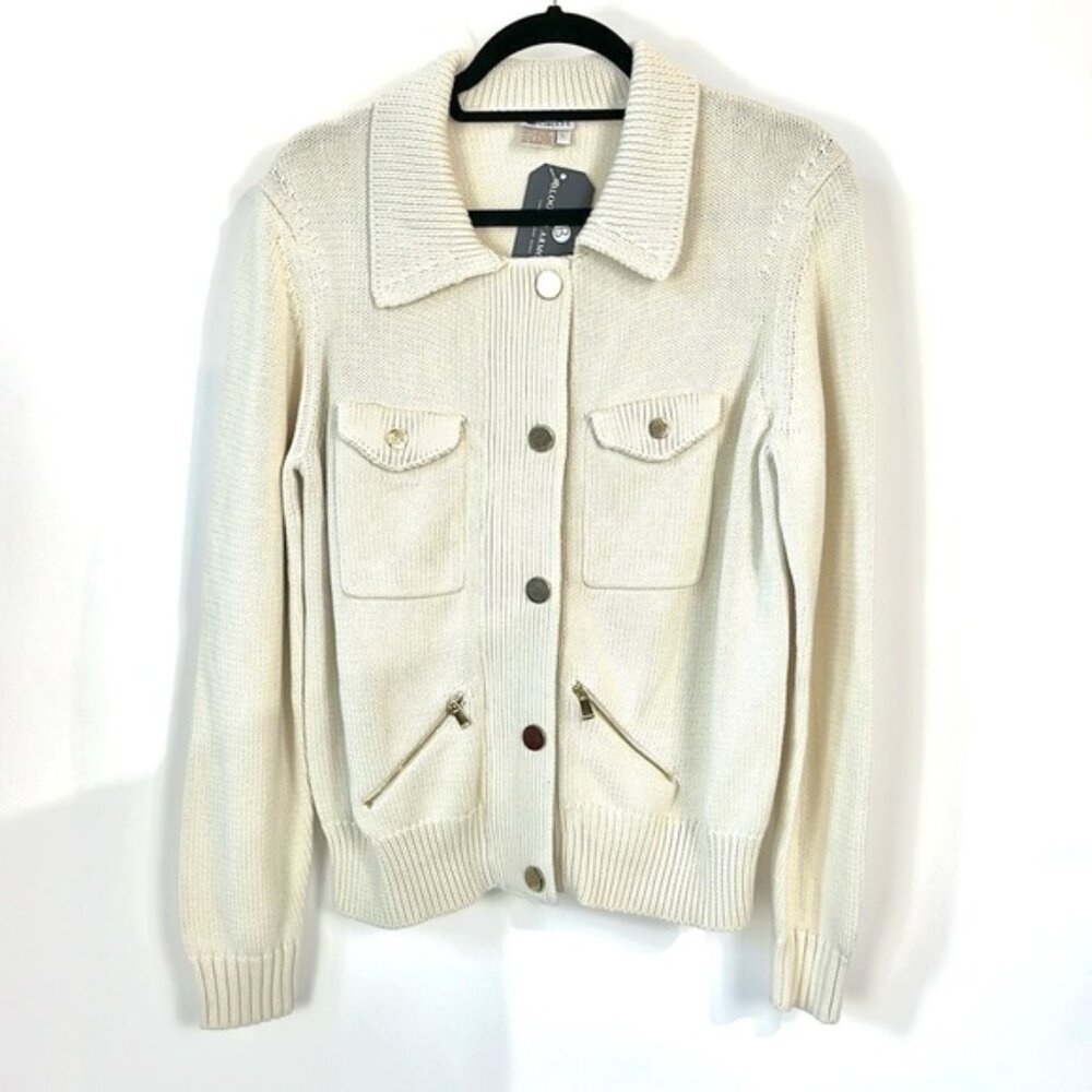 Worth Pearl Snap-Front Collared Cardigan